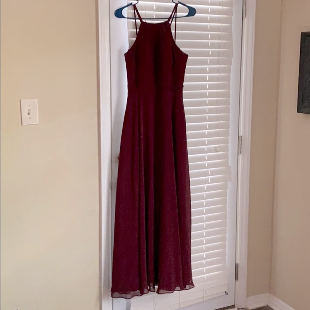Burgundy full length formal dress with pockets!